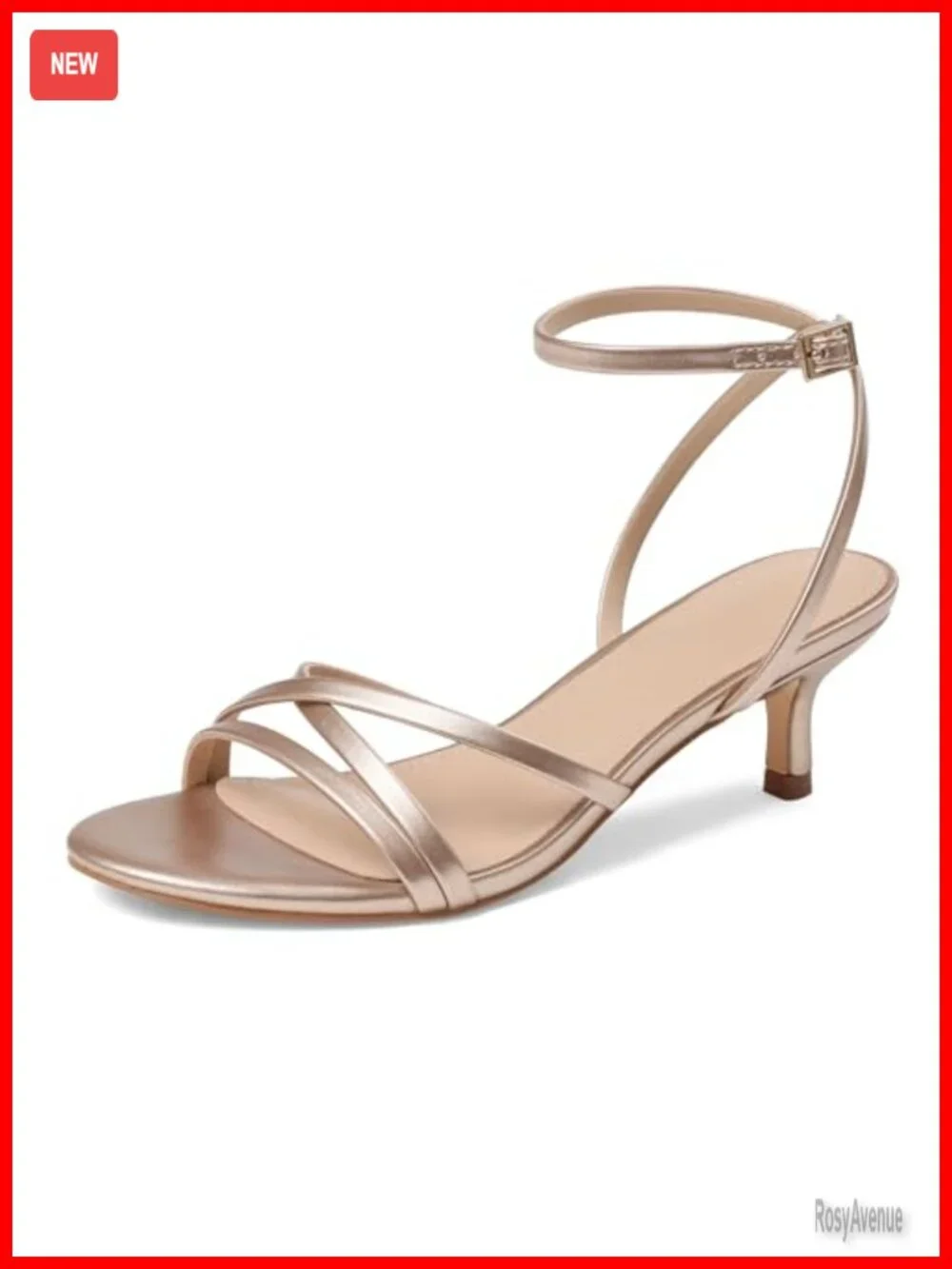 PU Leather Strappy Kitten Heels 2 Inch Low Heel Sandals Ankle Strap Dressy